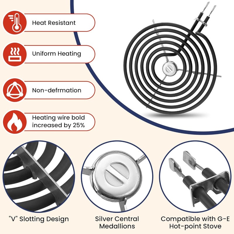 Fetechmate WB31M20 WB31M19 Porcelain Drip Pans and WB30M1 WB30M2 Electric Stove Burners Replacement for G*E Hot*Point Stove Top, Include 4 Pack Black Drip Pan Bowls and 4 Pack Surface Element Coil by - Image 5